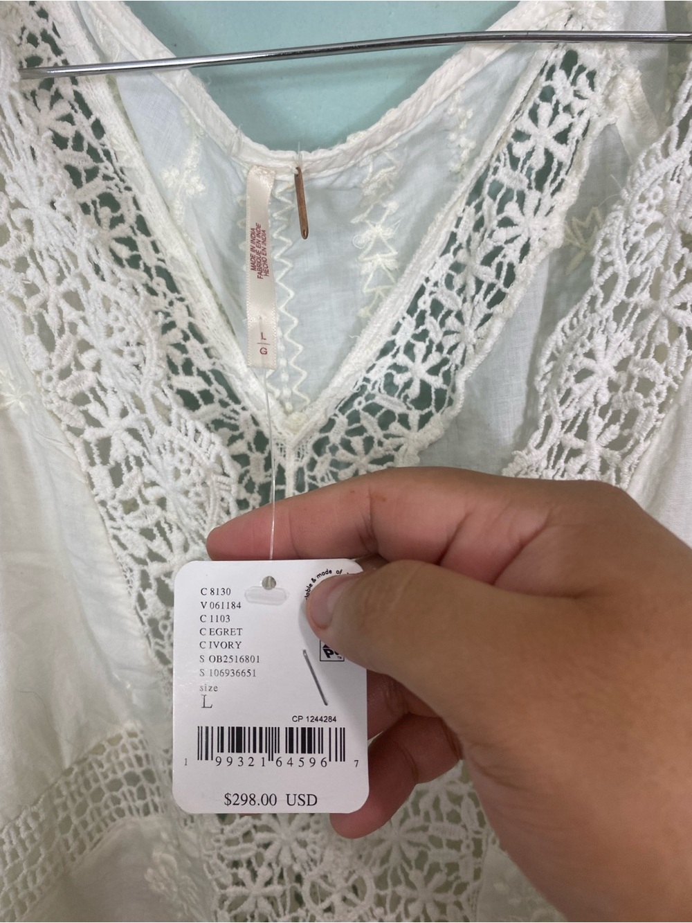 Free People Wildflower Muse Embroidered Lace Mini Dress Ivory Large - Picture 5 of 7